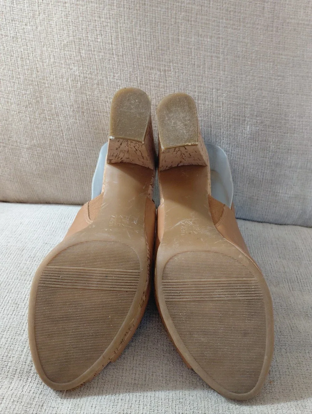 Naturalizer Tan Cork Platform Peep-Toe Block Heel Sandals Size 9.6